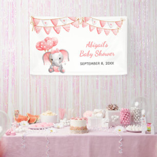 Personalised Pink Elephant Balloons Baby Shower Banner