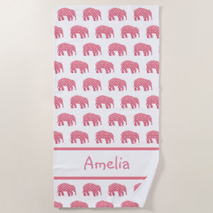 Personalised Pink Elephant Beach Towel