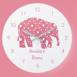 Personalised Pink Elephant Bedroom Large Clock<br><div class="desc">A pretty personalised elephant clock. The perfect gift for the perfect baby and a lovely addition to a child's first bedroom.</div>