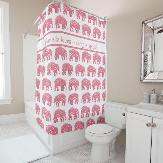 Personalised Pink Elephant  Shower Curtain (In Situ)