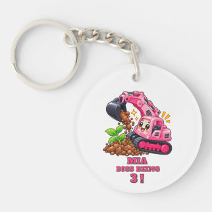 Personalised Pink Excavator Birthday Key Ring