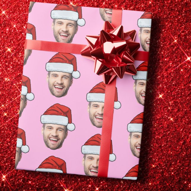 Personalised Pink Face Santa Hat Gift Wrap (Creator Uploaded)