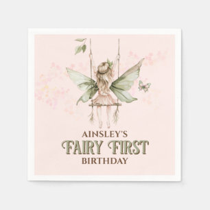 Personalised Pink Fairy First 1st Birthday Party Napkin