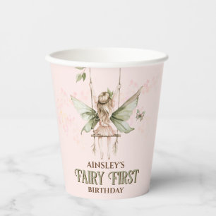 Personalised Pink Fairy First 1st Birthday Party Paper Cups
