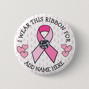 Personalised Pink Faux Diamond Bling Cancer Button