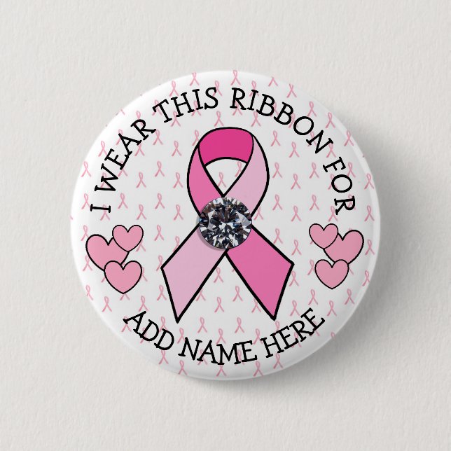 Personalised Pink Faux Diamond Bling Cancer Button (Front)