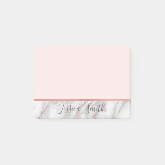 Personalised Pink Faux Gold Rose Foil Marble Post-it Notes