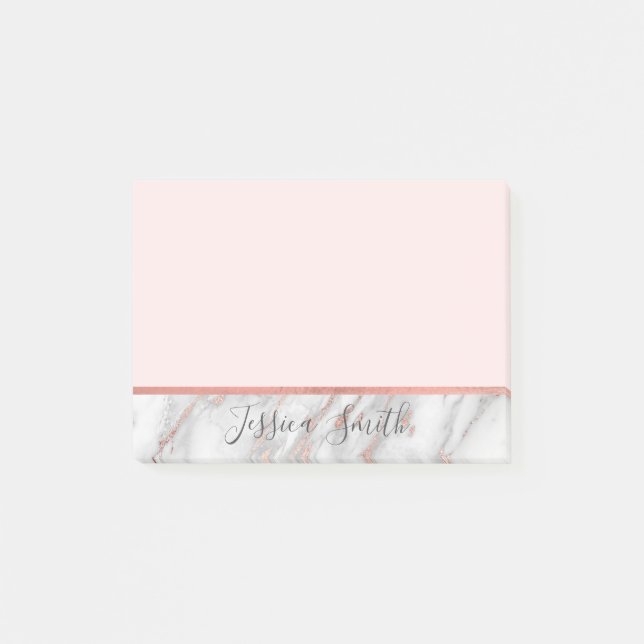 Personalised Pink Faux Gold Rose Foil Marble Post-it Notes (Front)