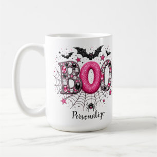 Personalised Pink Faux Jewel Boo Spooky Halloween Coffee Mug
