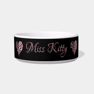 Personalised Pink Filigree Heart Ceramic Pet Bowl