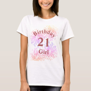 Personalised Pink Fireworks 21st Birthday Girl T-Shirt