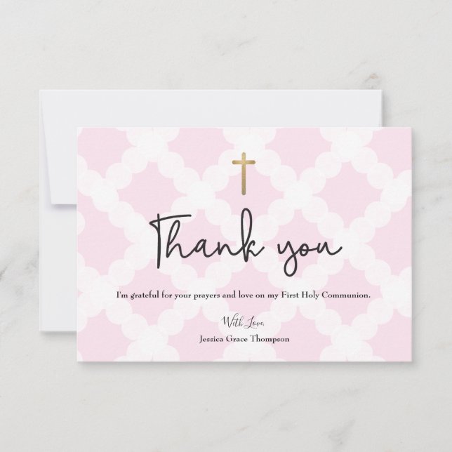 Personalised Pink First Holy Communion Thank You C Card (Front)