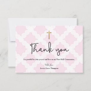 Personalised Pink First Holy Communion Thank You C Card