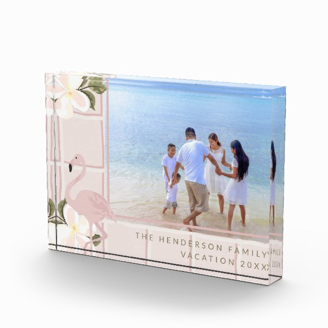 Personalised Pink Flamingo Family Vacation Photo Block (Right)
