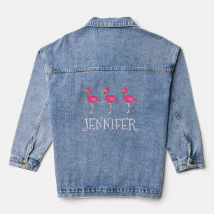 Personalised Pink Flamingo Flamingos Tropical Bird Denim Jacket