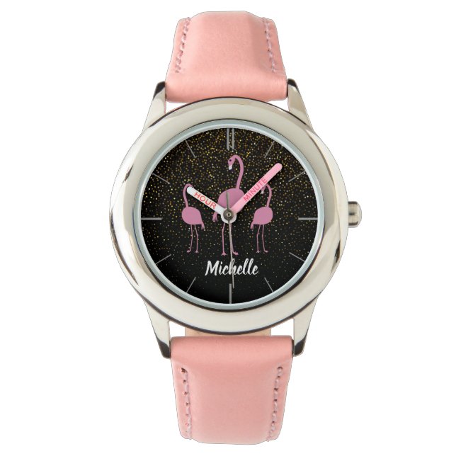  Personalised Pink Flamingo Girl's Watch (Front)