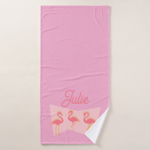 Personalised Pink Flamingo Mid-Century Modern Towe Bath Towel Set