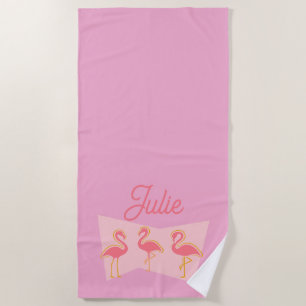 Personalised Pink Flamingo Mid-Century Modern Towe Beach Towel