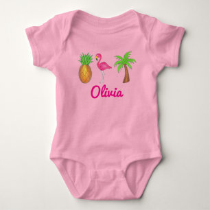 Personalised Pink Flamingo Palm Tree Pineapple Baby Bodysuit