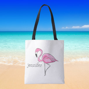 Personalised Pink Flamingo Preppy Tropical Tote Bag