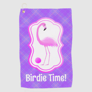 Personalised Pink Flamingo Purple Pink Plaid Golf Towel
