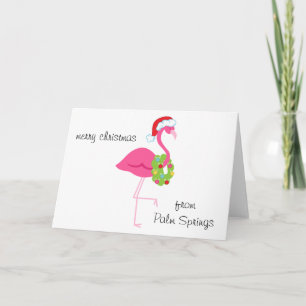 Personalised Pink Flamingo Santa Christmas Card