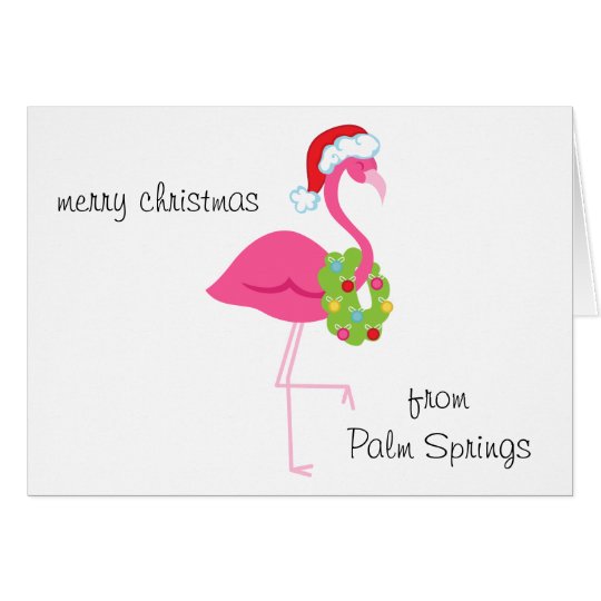 Personalised Pink Flamingo Santa Christmas Card