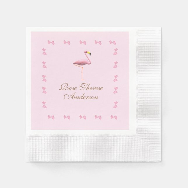 Personalised Pink Flamingo Themed Napkin (Front)