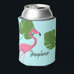 Personalised Pink Flamingo Tropical Bachelorette Can Cooler<br><div class="desc">Surprise the girls at the bachelorette party with can cooler flamingo designs. This can cooler features my pink flamingo tropical illustration with green monstera leaves which you can customise for each person. A field for their name on one side and the bride-to-be's name and greeting, with date on the other....</div>