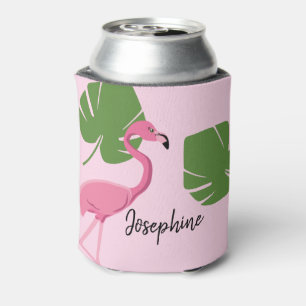 Personalised Pink flamingo Tropical Bridal shower Can Cooler