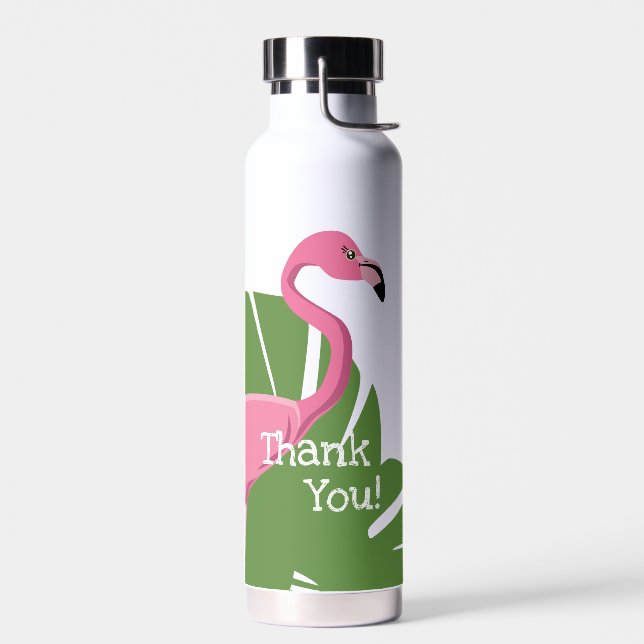 Personalised Pink flamingo Tropical Bridal shower Water Bottle (Left)