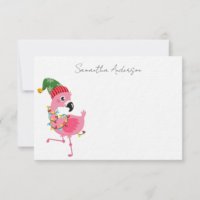Personalised Pink Flamingo Tropical Christmas Card (Front)