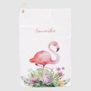 Personalised Pink Flamingo Tropical Golf Towel