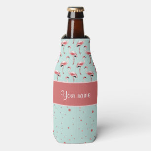 Personalised Pink Flamingos Polka Dots Bottle Cooler