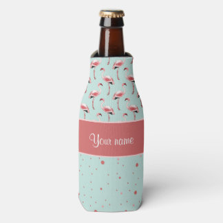 Personalised Pink Flamingos Polka Dots Bottle Cooler