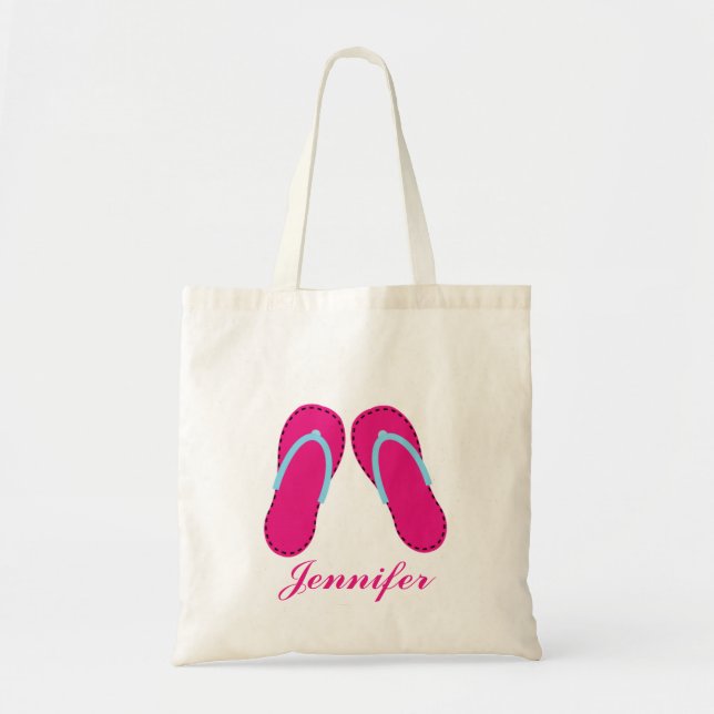 Personalised Pink Flip Flop Sandals Tote Bag (Front)