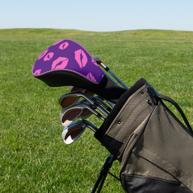 Personalised Pink Flirty Kiss Lips on Purple Golf Head Cover (Creator Uploaded)