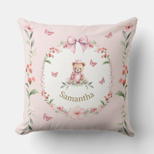 Personalised Pink Floral and Teddy Bear Hugs  Cushion