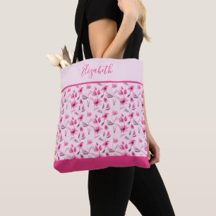 Personalised Pink Floral Bridesmaid Wedding party Tote Bag