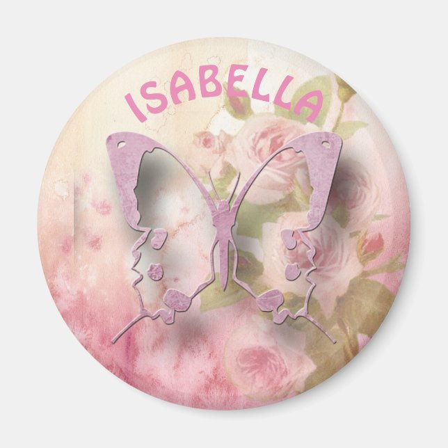 Personalised Pink Floral Butterfly Magnet (Front)