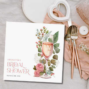 Personalised Pink Floral Champagne Bridal Shower Napkin