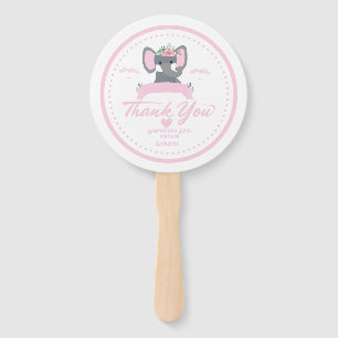 Personalised Pink floral cute Elephant Baby Shower Hand Fan