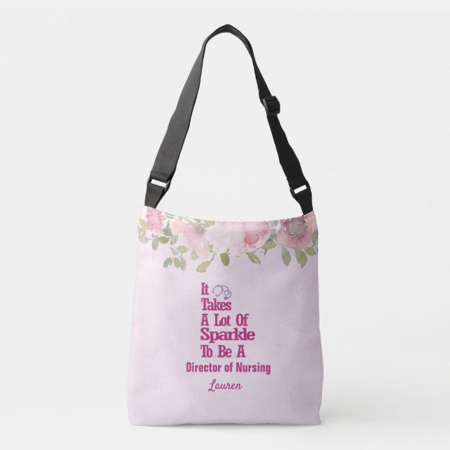 Personalised Pink Floral DON Nurse Crossbody Bag (Front)