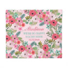 Personalised pink floral fleece baby blanket