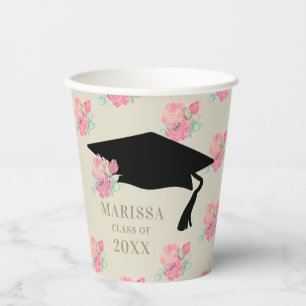 Personalised Pink Floral Girl's Graduation Party Paper Cups