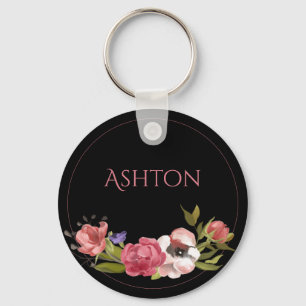 Personalised Pink Floral Keychain