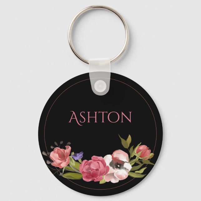Personalised Pink Floral  Keychain (Front)