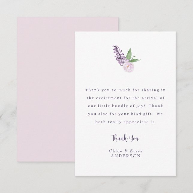 Personalised Pink Floral Message Thank You Card (Front/Back)