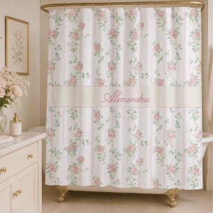 Personalised Pink Floral Monogram Shower Curtain