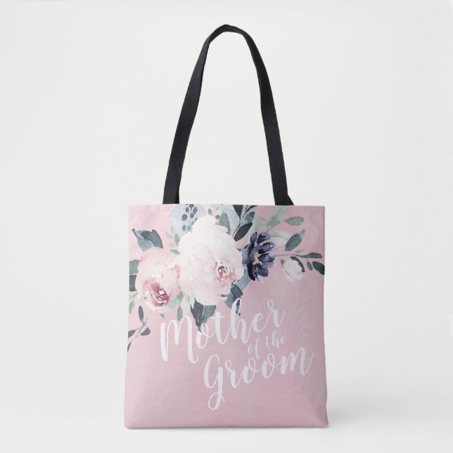 Personalised pink floral mother of the groom tote bag (Front)